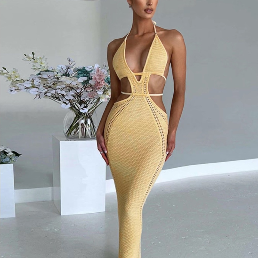 Sexy Yellow Halter Dress